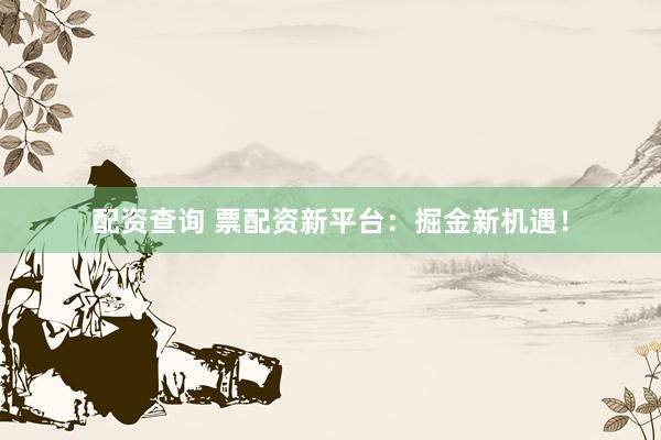配资查询 票配资新平台：掘金新机遇！