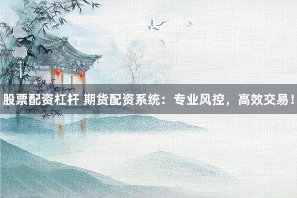 股票配资杠杆 期货配资系统：专业风控，高效交易！