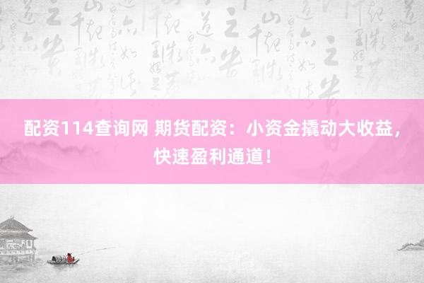 配资114查询网 期货配资：小资金撬动大收益，快速盈利通道！