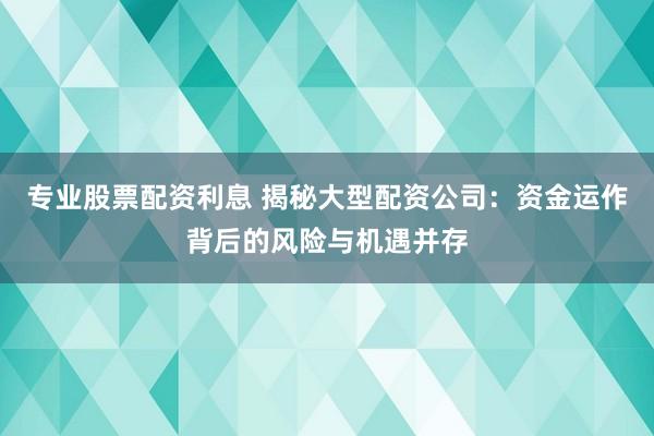 专业股票配资利息 揭秘大型配资公司：资金运作背后的风险与机遇并存