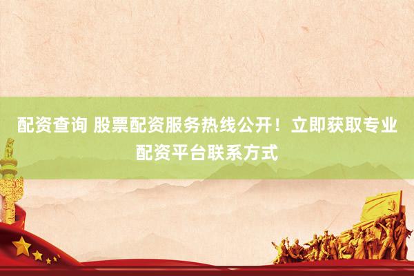 配资查询 股票配资服务热线公开！立即获取专业配资平台联系方式