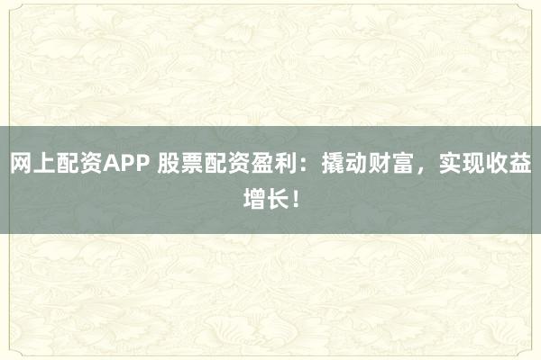 网上配资APP 股票配资盈利：撬动财富，实现收益增长！