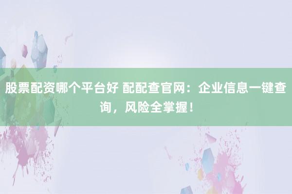 股票配资哪个平台好 配配查官网:企业信息一键查询,风险全掌握!