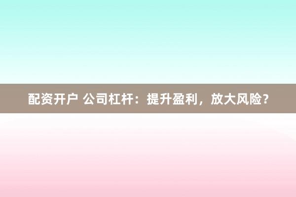 配资开户 公司杠杆:提升盈利,放大风险?