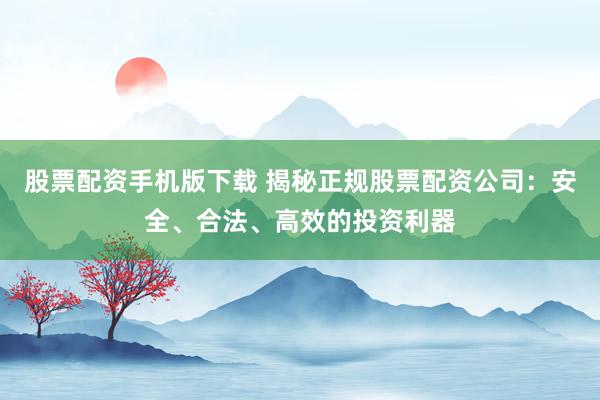 股票配资手机版下载 揭秘正规股票配资公司:安全、合法、高效的投资利器