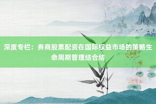 深度专栏：券商股票配资在国际权益市场的策略生命周期管理结合结