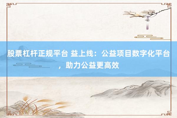 股票杠杆正规平台 益上线:公益项目数字化平台,助力公益更高效
