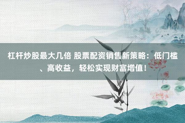 杠杆炒股最大几倍 股票配资销售新策略：低门槛、高收益，轻松实现财富增值！