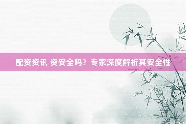 配资资讯 资安全吗？专家深度解析其安全性